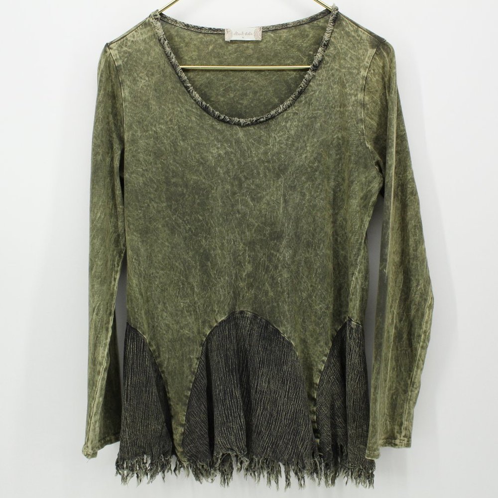 Alter'd State Olive Green Rough Edge Hem Hippie Shirt